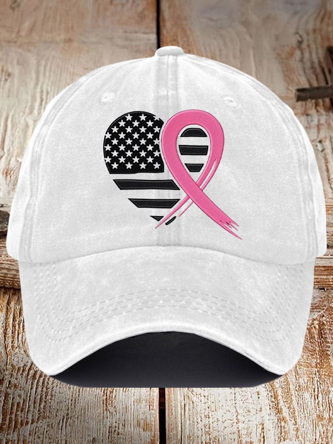 Unisex Breast Cancer Heart Ribbon Flag Print Baseball Cap
