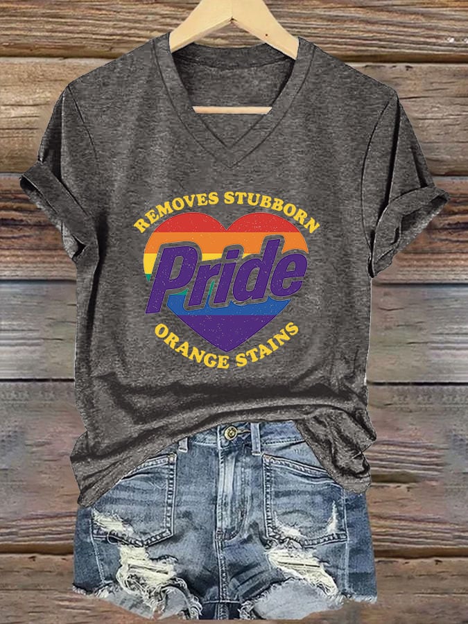 V-Neck Retro Pride Removes Stubborn Orange Stains Print T-Shirt