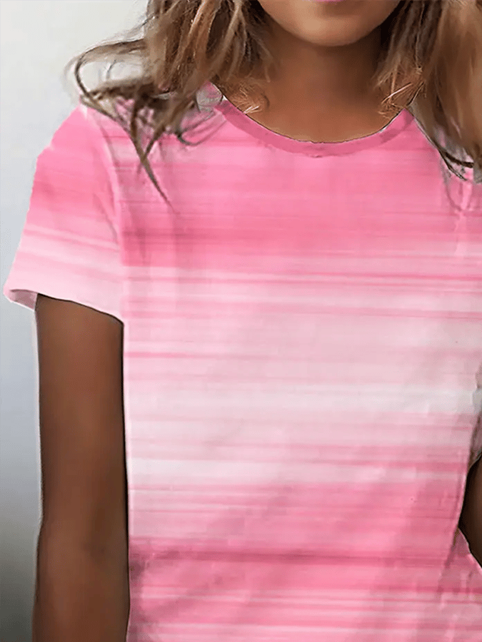 Women's Casual Breast Cancer Awareness Pink Band Gradient Print T-Shirt