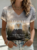 V-Neck Retro In Loving Memory Of Jackie Rest In Peace Jackie Of Big Bear Valley A Legend. Forever In Our Hearts Print T-Shirt