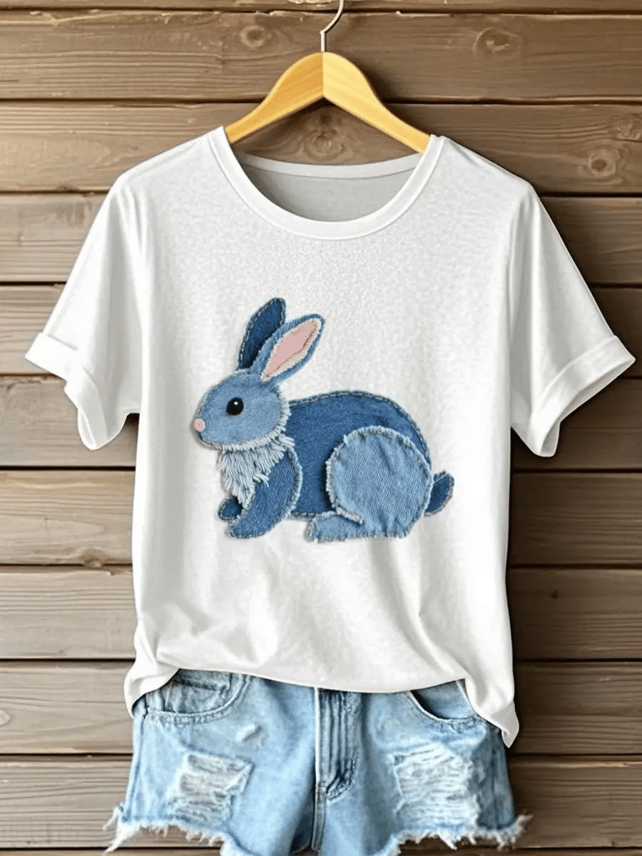 Women's Retro Funny  Animal Mignon Lapin Print T-Shirt