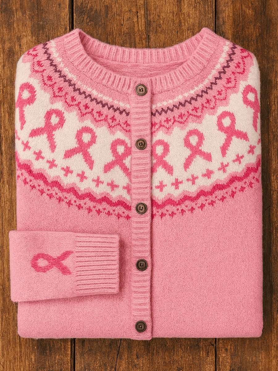 Women's Breast Cancer Pink Flowers Knit Cardigan