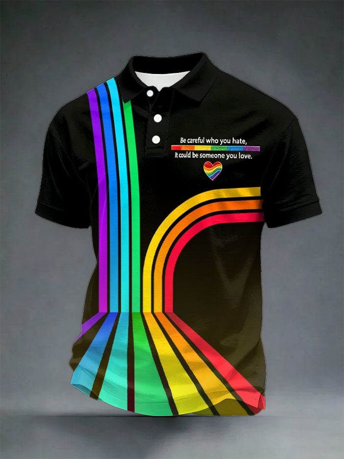 Men's Retro Be A Decent Human It'S Not That Hard LGBTQ Print Casual Polo Shirt