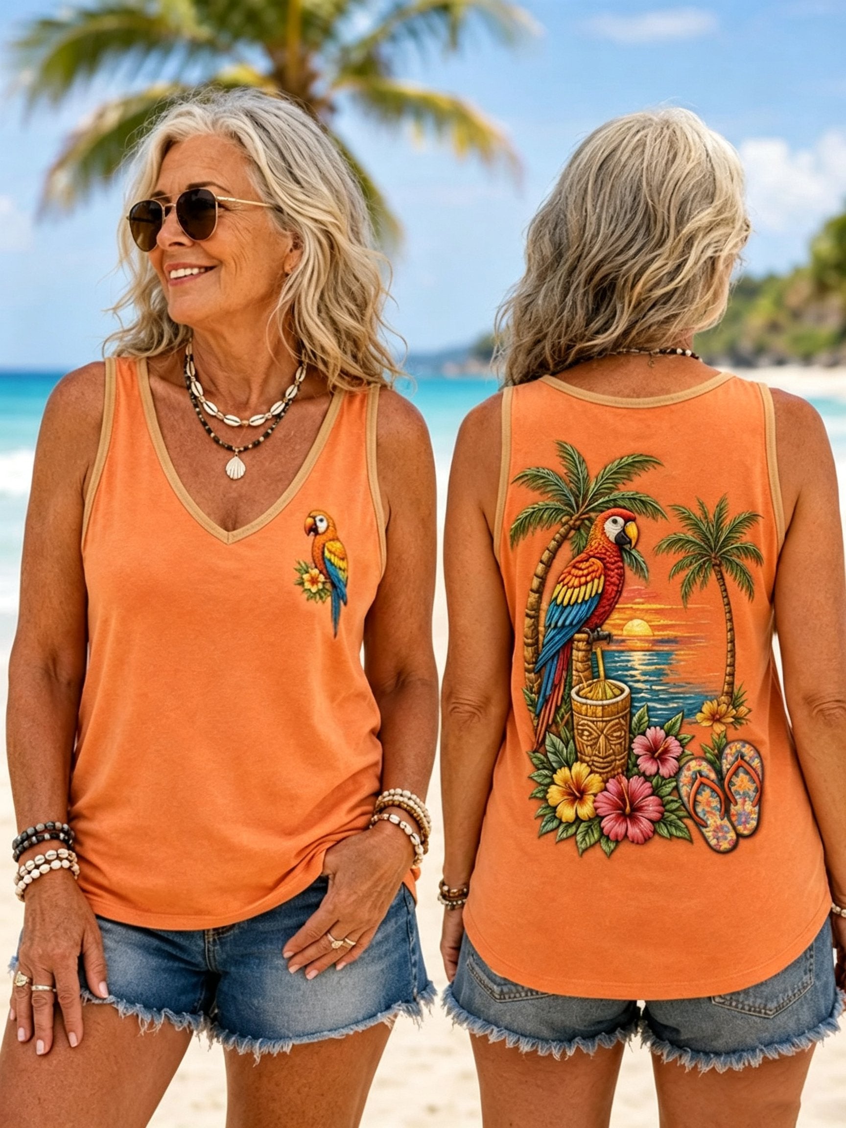 Women's Retro Floral Parrot Print Casual Vest