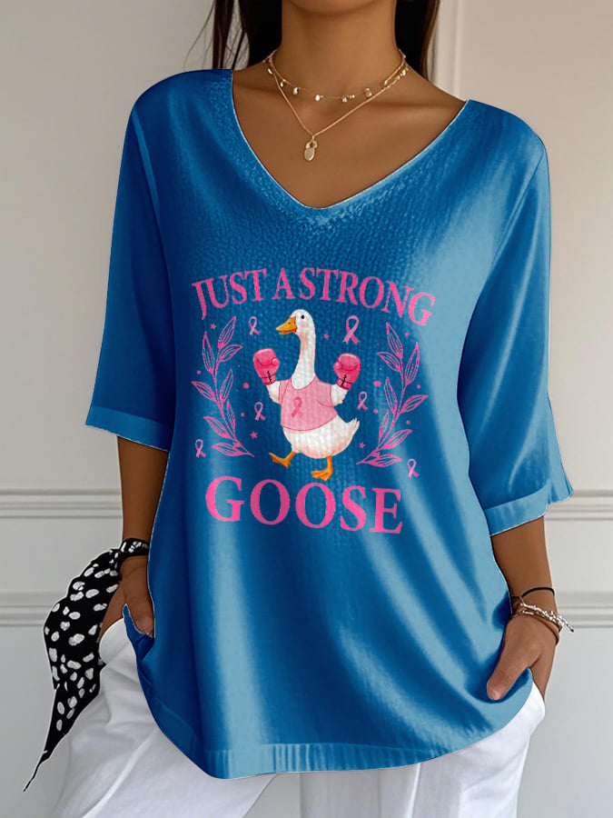 Women's casual October we wear pink big goose bubble wrinkled three-quarter sleeve T-shirt