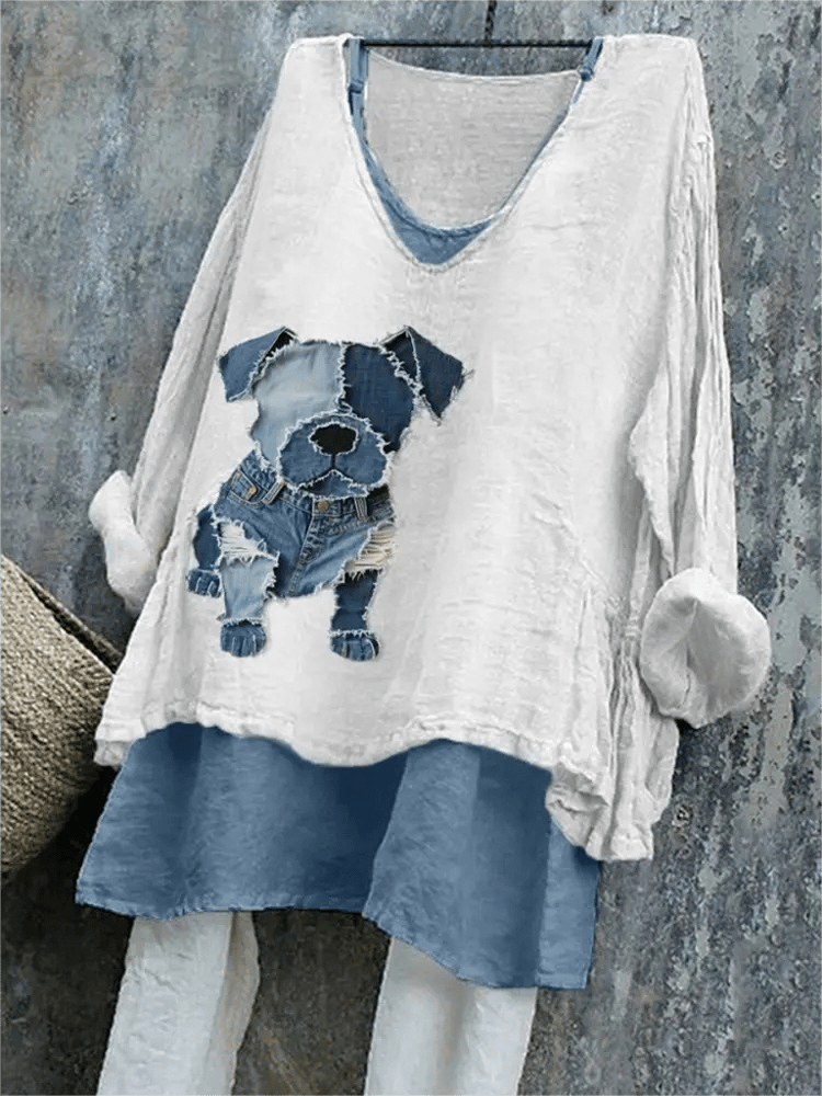 Women's Retro Funny  Animal Dog Print Top