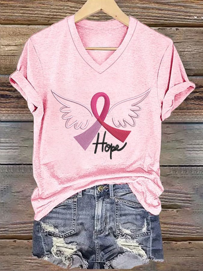Women's Breast Cancer Awareness Pink Ribbon Hope Print T-Shirt