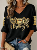 Women'S Rugby Patterned Waffle V-Neck Top