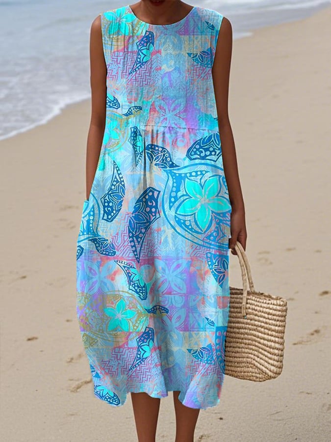 Women's Casual Cotton And Linen Marine Animal Dress