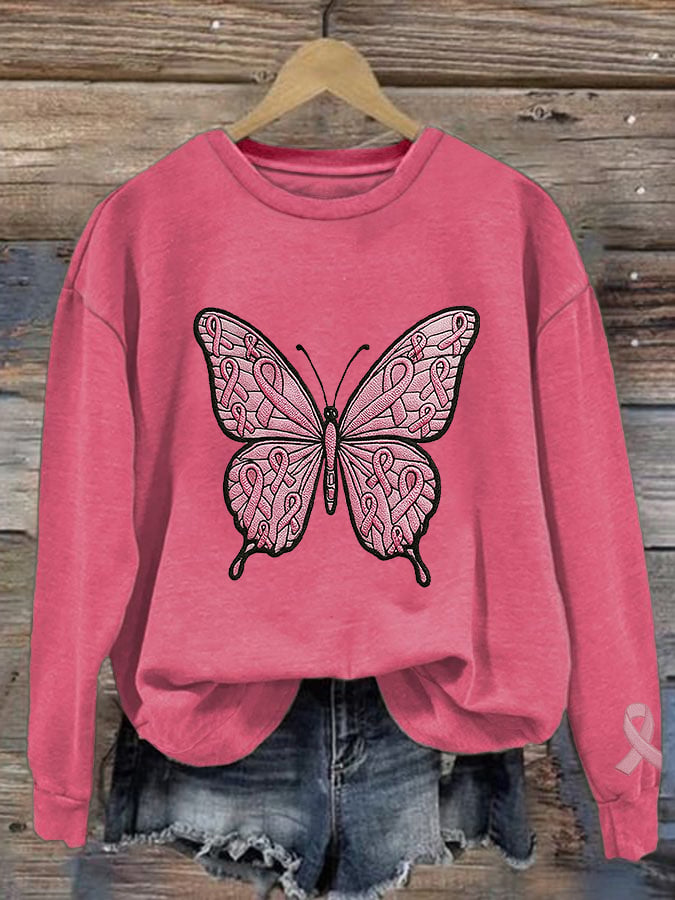 Women's Breast Cancer Awareness Print Crew Neck Sweatshirt
