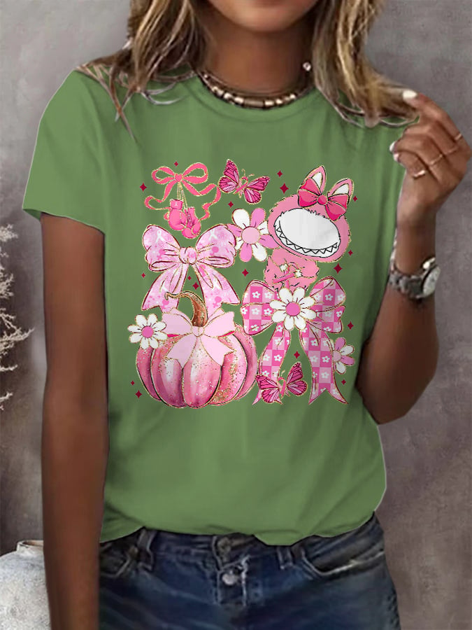 Women's Casual Pink Rugby Waffle Long Sleeve Breast Cancer Art T-Shirt