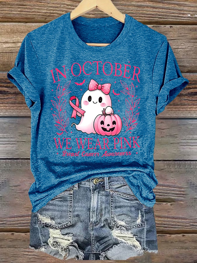 Women's Retro In October We Wear Pink Breast Cancer Awareness Print T-Shirt