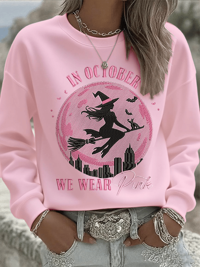 Women's In October We Wear Pink Print Crew Neck Sweatshirt