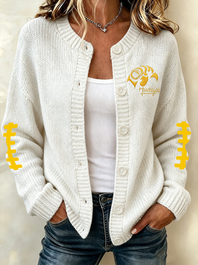 Women'S Football Printed Knitted Cardigan