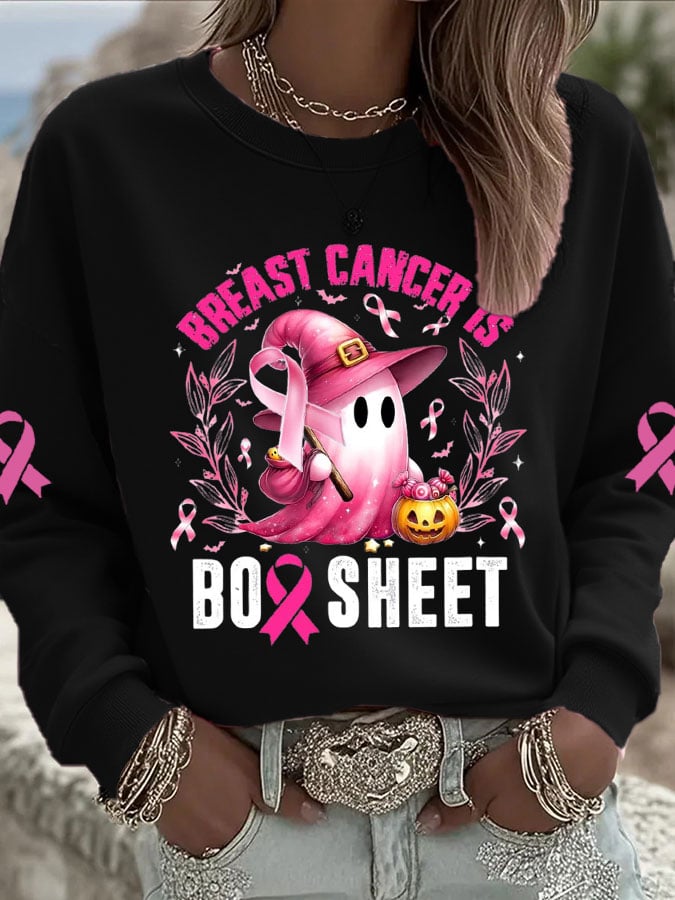 Women's Breast Cancer Breast Cancer is Boo Sheet Print Sweatshirt