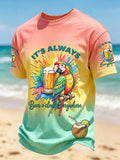 Holiday Beer Enthusiast Parrot Coconut Print T-Shirt