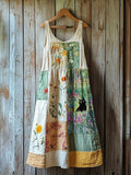 Women's Cute Cat In The Garden Sleeveless Round Neck Dress