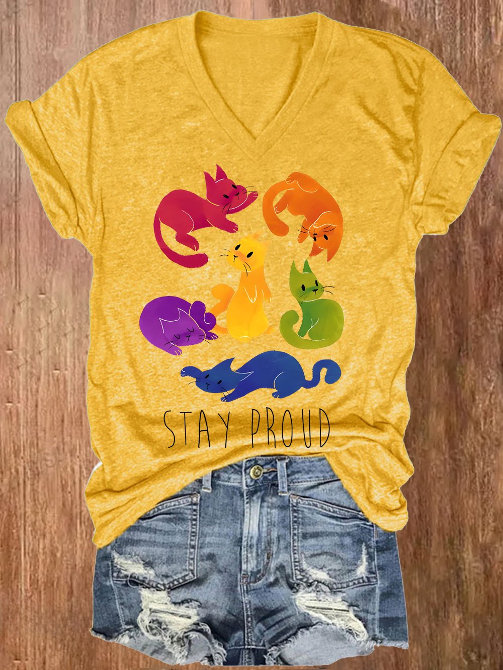 Women's Colorful Five Emotions Squirrel Print V-Neck T-Shirt Top