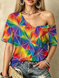 Women's Rainbow Print V-Neck T-shirt