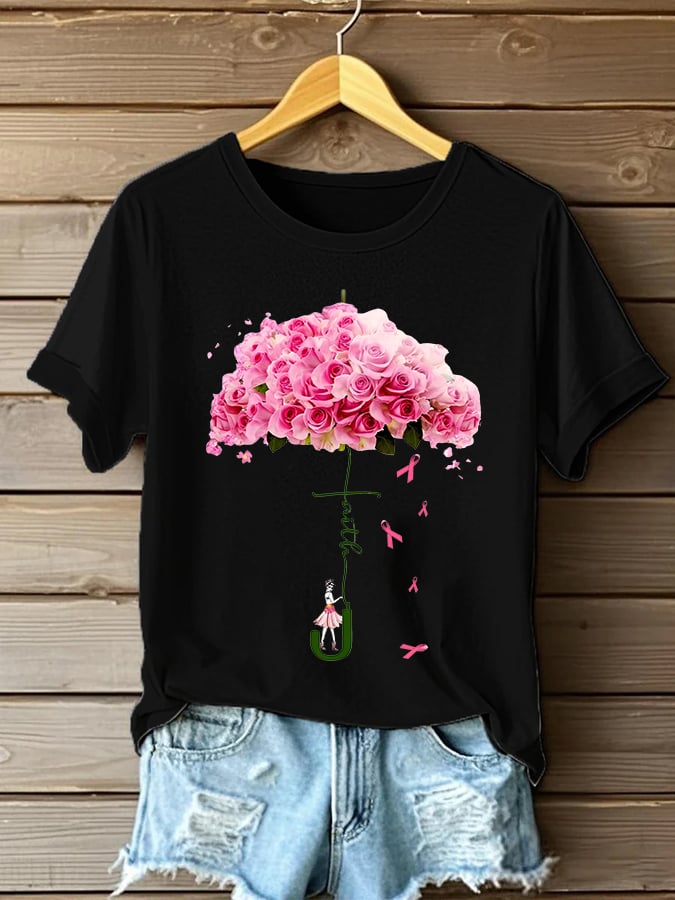 Women'S Casual Breast Cancer Short Sleeve T-Shirt