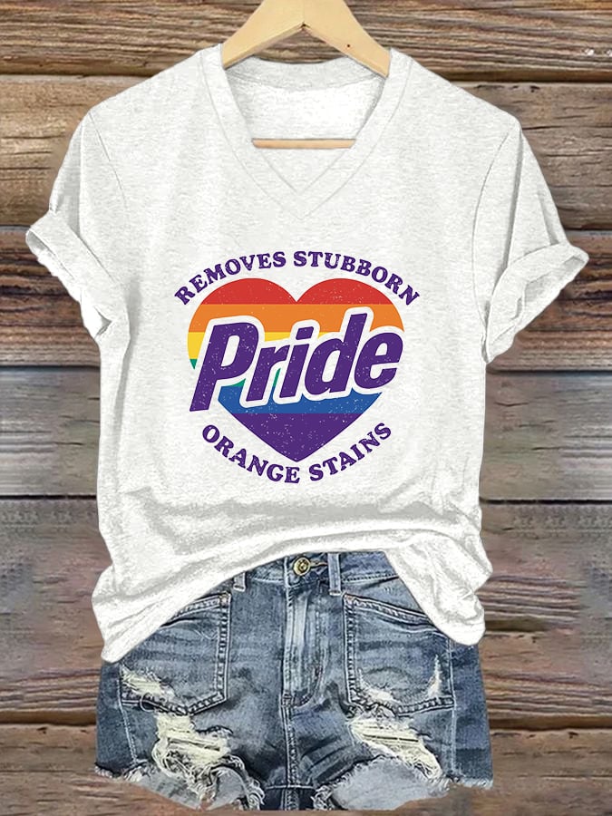 V-Neck Retro Pride Removes Stubborn Orange Stains Print T-Shirt