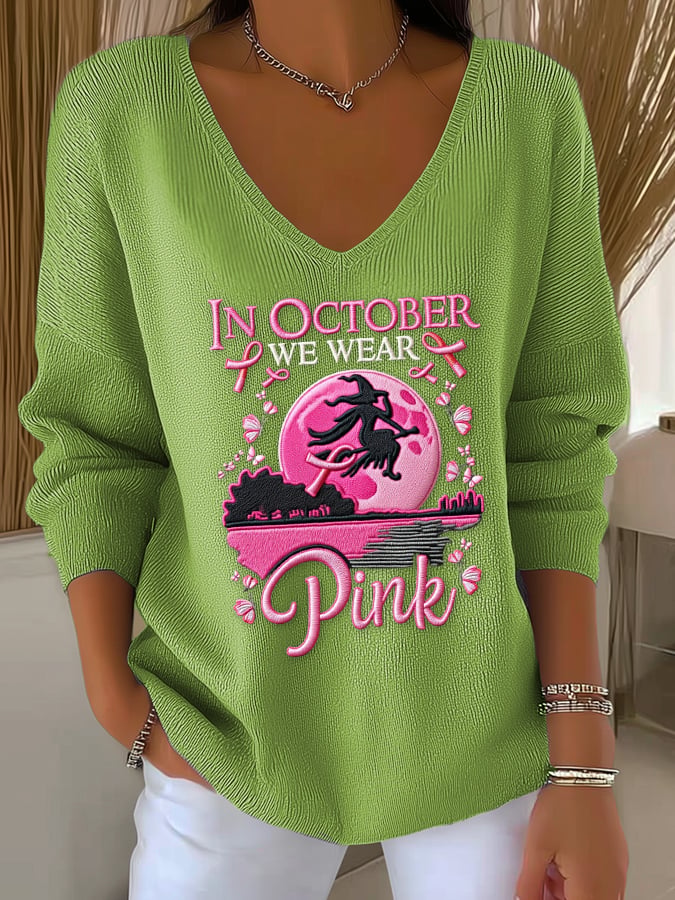 Women's Casual We Wear Pink Witch Pit Stripe Long Sleeve Top In October