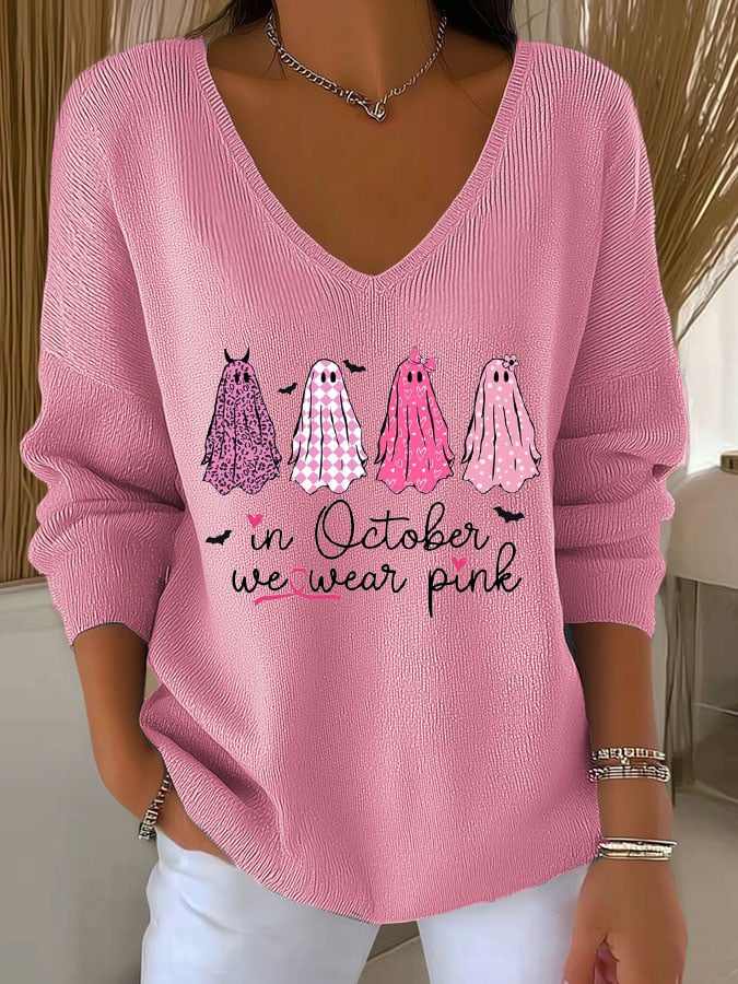 Women's In October We Wear Pink Print Knitted Top