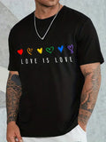 Men's Rainbow Pride Month Gay Pride Month Love Heart LOVE IS LOVE Printed Round Neck Casual T-shirt