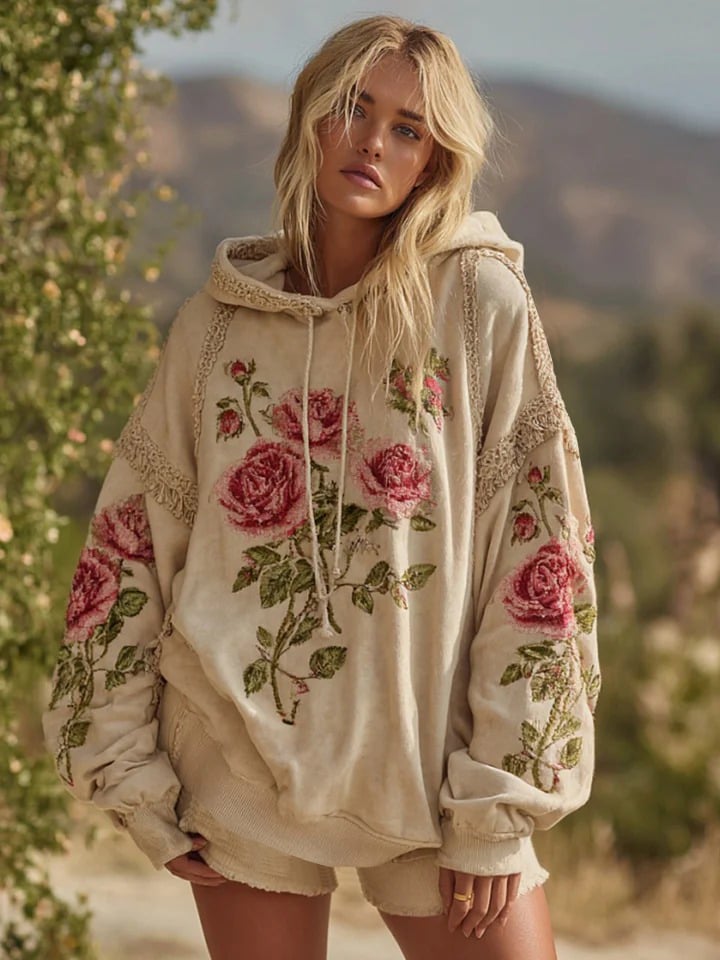 Women's Pink Gradient Floral Print Casual Sweatshirt