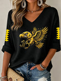 Women'S Rugby Patterned Waffle V-Neck Top