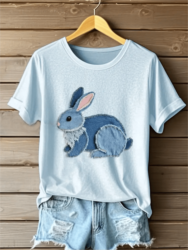 Women's Retro Funny  Animal Mignon Lapin Print T-Shirt