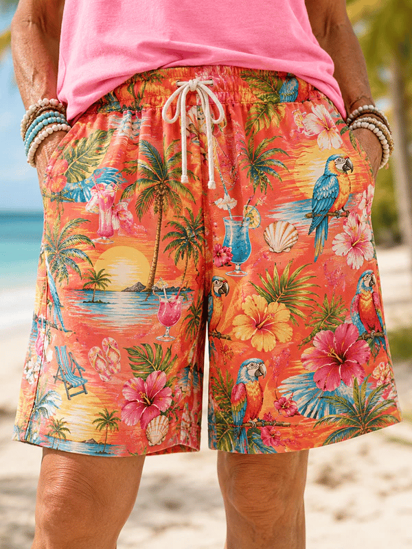 Women's Floral Parrot Print Casual Shorts