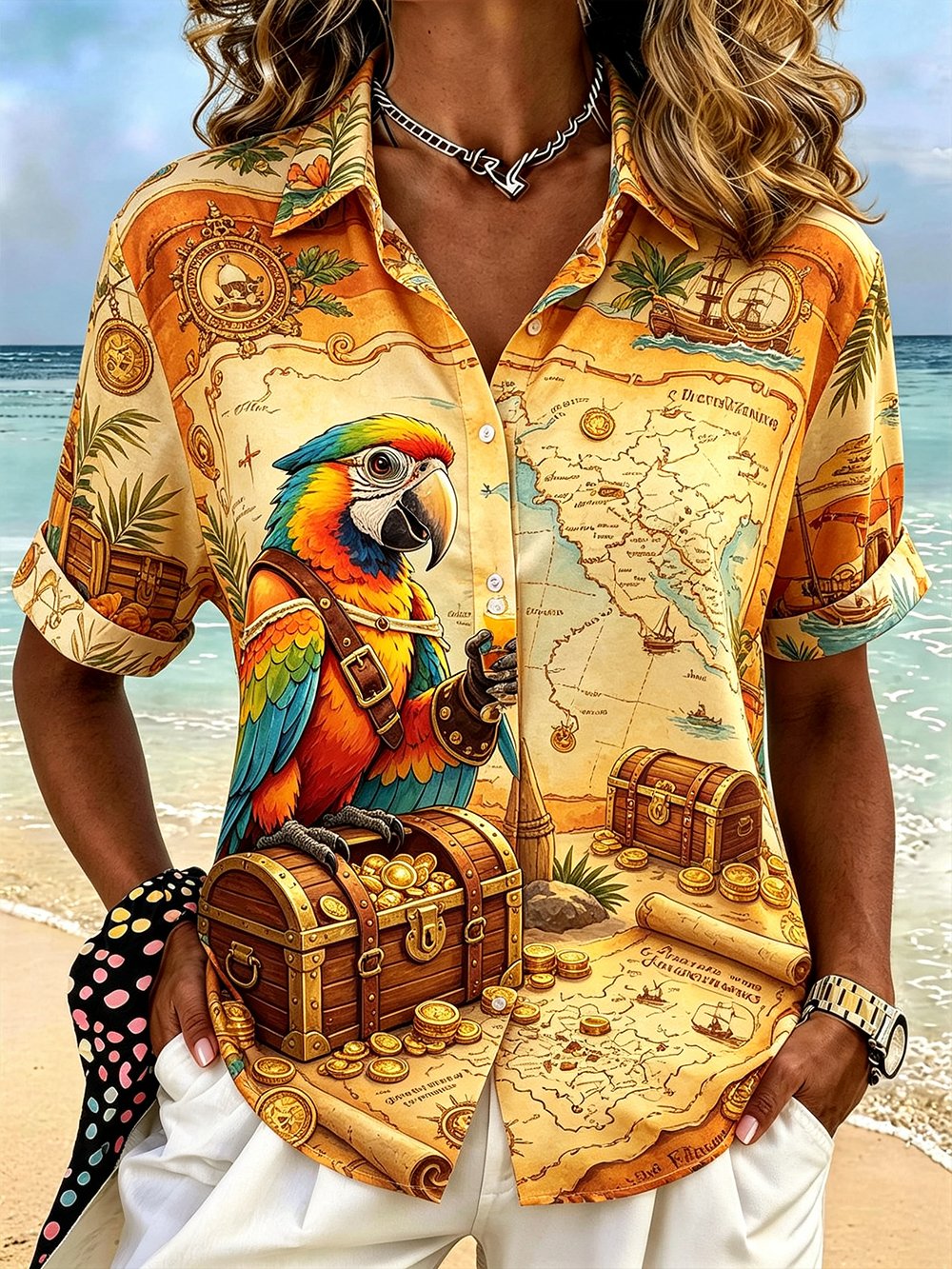 Women's Printed Short-Sleeve T-Shirt for Beach Vacations
