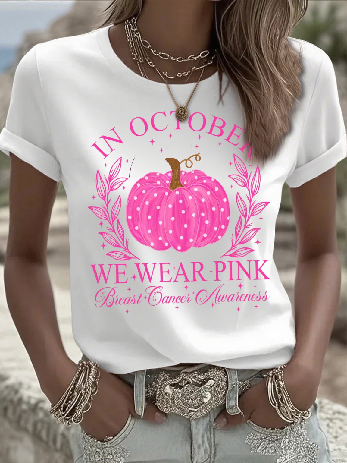 Women's Casual Pink Pumpkin T-Shirt