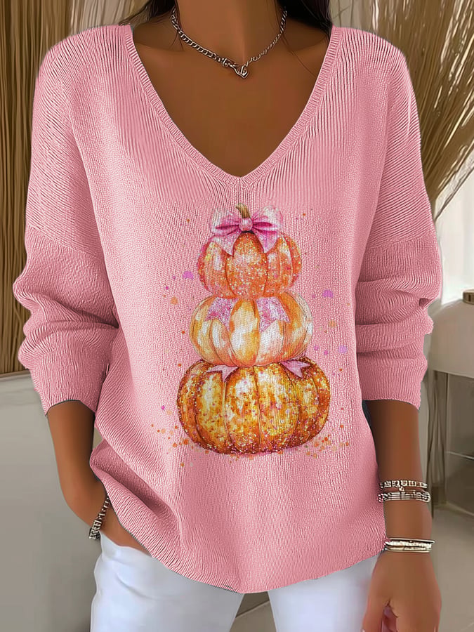 Women's Casual Autumn Pumpkin Striped Long Sleeve Top
