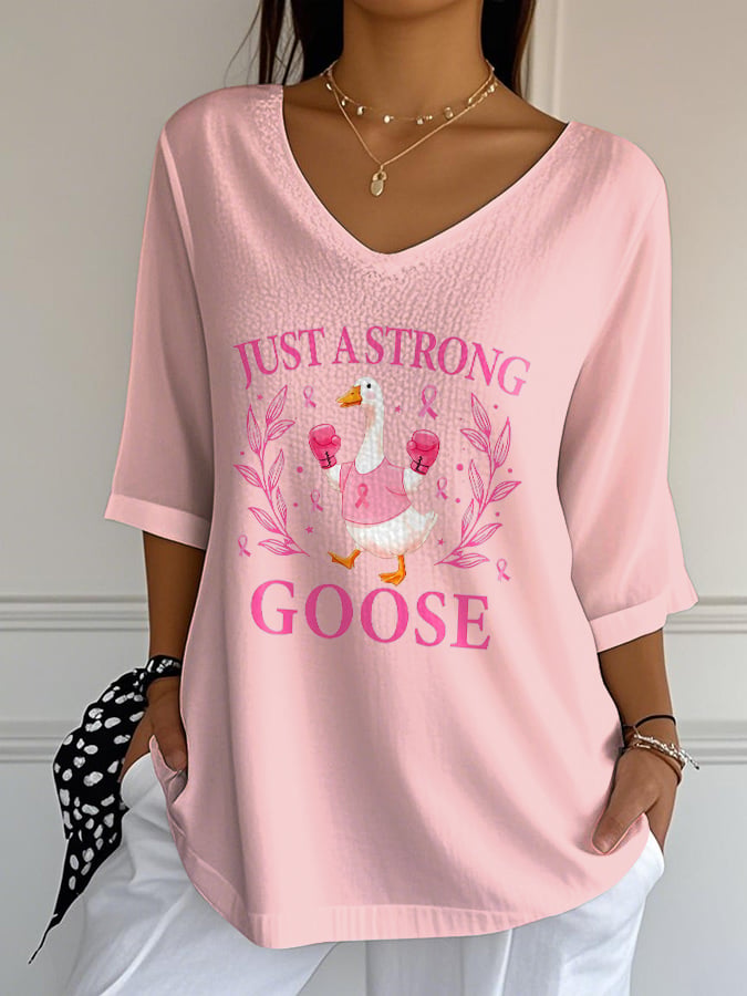 Women's casual October we wear pink big goose bubble wrinkled three-quarter sleeve T-shirt