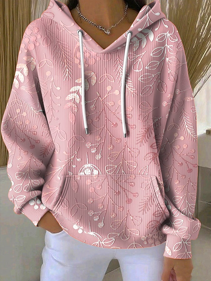 Women's pink retro floral hoodie