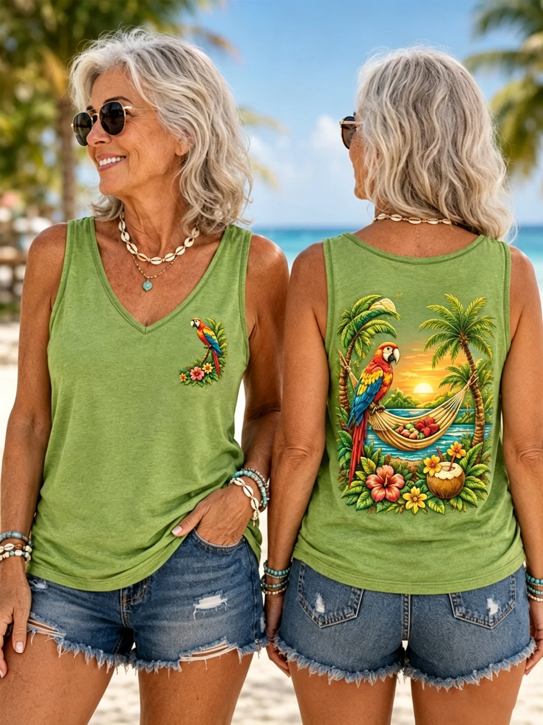 Women's Retro Floral Parrot Print Casual Vest