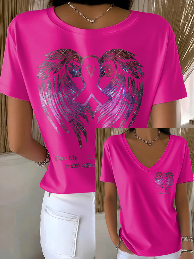 Women's casual pink wings T-shirt