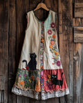 Women's Cute Cat In The Garden Sleeveless Round Neck Dress