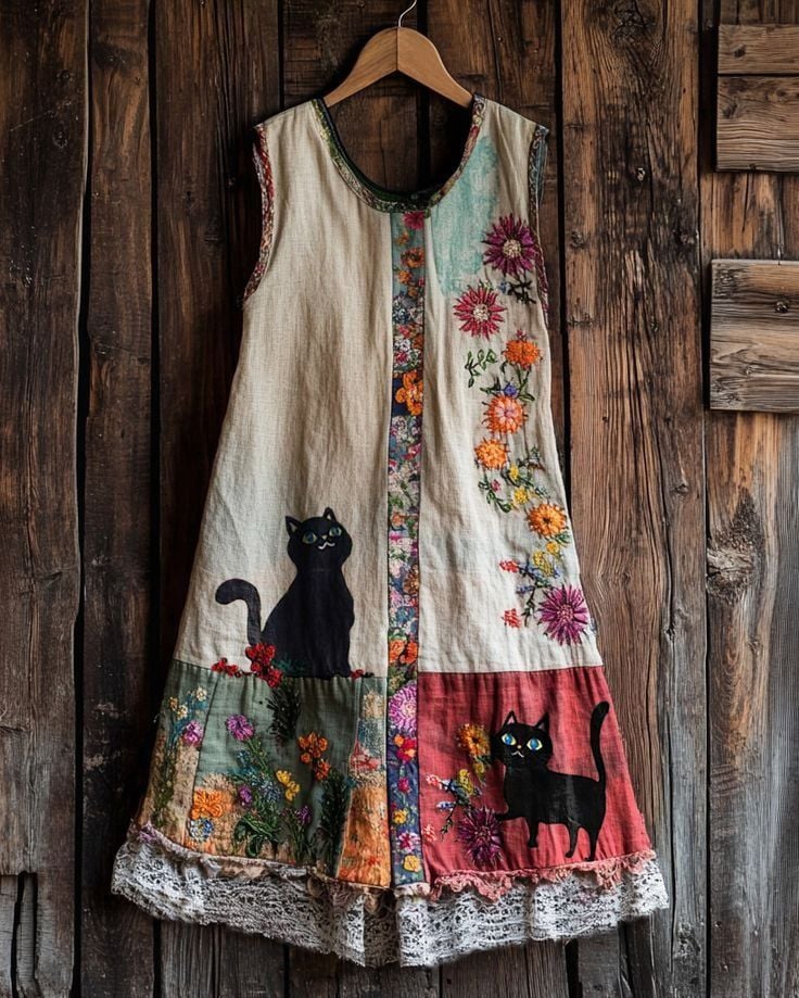 Women's Cute Cat In The Garden Sleeveless Round Neck Dress