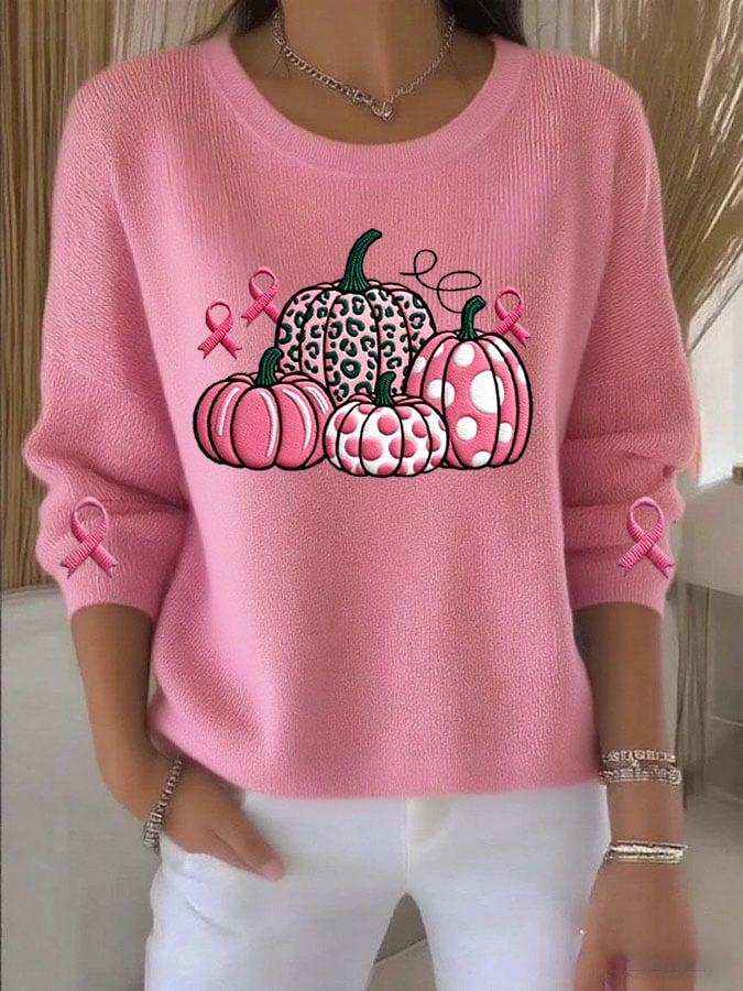 Women's Breast Cancer Awareness In October We Wear Pink Print Long Sleeve T-Shirt