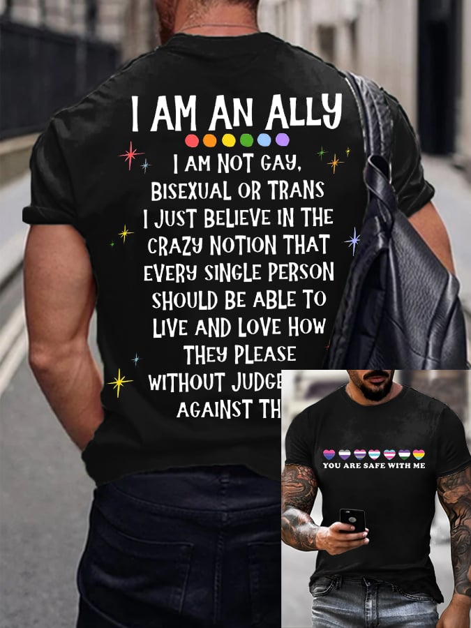 Men's Cross Flag Print Crew Neck T-Shirt