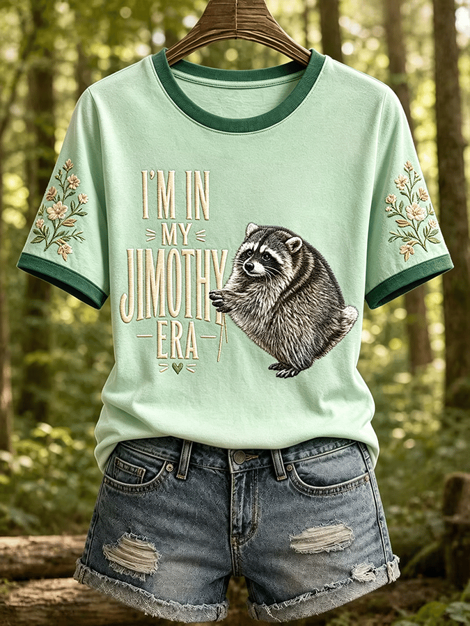 Women's Retro Jimothy Raccoon Print Comfortable T-Shirt