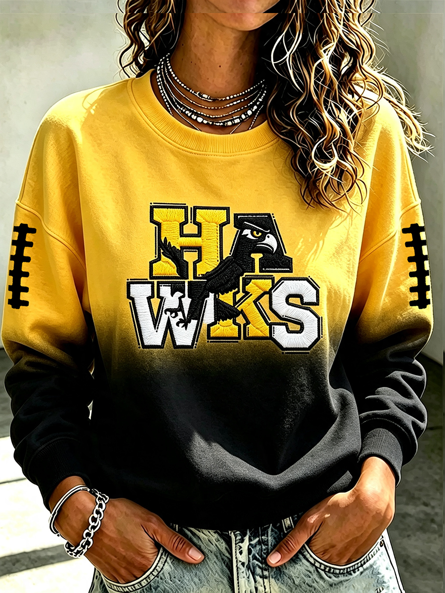 Women'S Retro Football Print Round Neck Sports Shirt