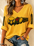 Women'S Football Print Waffle V-Neck Top