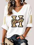 Women'S Rugby Patterned Waffle V-Neck Top