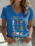 V-Neck Retro Big Fan Of Human Rights Print T-Shirt