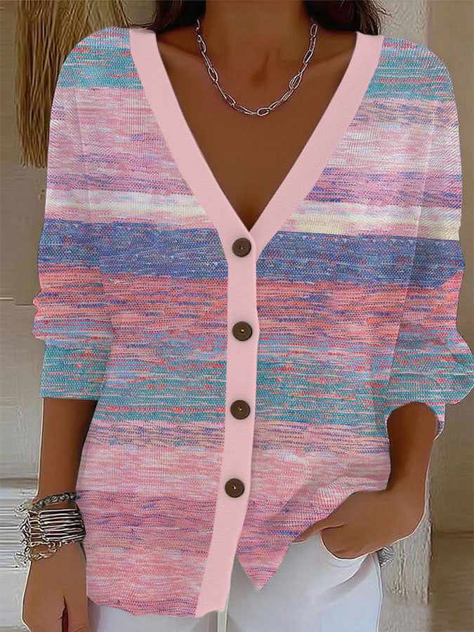 Women's Retro Pink Art Print Cardigan