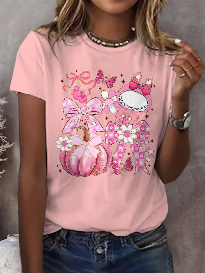 Women's Casual Pink Rugby Waffle Long Sleeve Breast Cancer Art T-Shirt